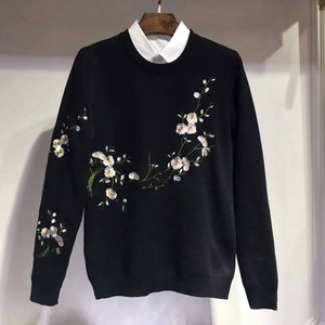 2018秋冬原创国潮男士打底毛衣中国风梅花刺绣精致休闲宽松针织衫