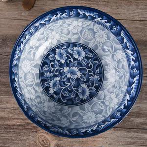 韩国进口 span class=h>参宝 /span>瓷器陶瓷乌冬面碗冷面碗蓝花汤碗 