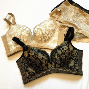 托玛琳 美体聚拢调整收副乳 防外扩无钢圈金丝蕾丝文胸 内衣套装