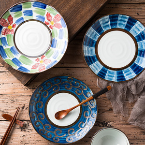 class=h>盘子 /span>家用餐盘圆形菜盘西餐牛排盘手绘餐具个性陶瓷