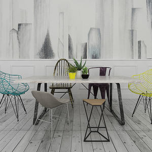 手绘工业风壁画客厅沙发背景墙美式怀旧黑白都市铅笔画 span class=h>