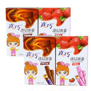 包邮 span class=h>真巧 /span>涂层蛋卷60gx10盒草莓巧克力味饼干