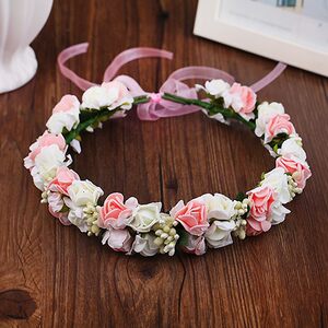 花超仙灰色沙滩花环杏色头上门编头圈发饰装饰头饰浅紫色荧光绿