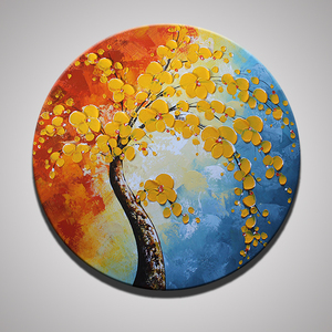 浅蓝色圆形画抽象厚油 span class=h>刀画 /span>花卉手绘油画餐厅 