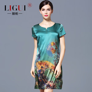 杭州真丝连衣裙中老年女装妈妈装旗袍桑蚕丝中