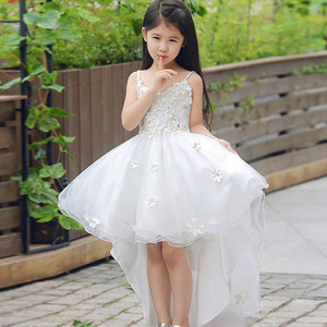 新款小女孩花童礼服儿童拖尾公主 span class=h>裙 /span>拖地婚纱长 