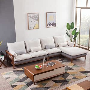 北欧创意现代简约大小户型三人实木家具客厅双组合转角沙发布艺拆