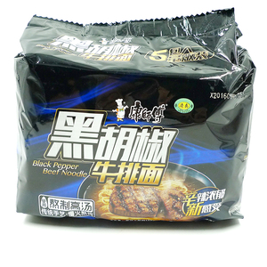 一份包邮 康师傅黑胡椒牛排面五连包 清真牛肉方便面 107克*5袋