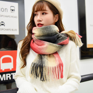 红色围巾女冬季韩版学生针织百搭围脖女冬季长