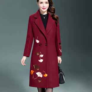婚礼妈妈装毛呢外套高贵结婚宴礼服中老年女秋装冬装呢子大衣刺绣