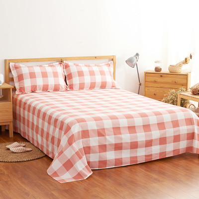 格子床单单件纯棉磨毛条纹被单双人加厚儿童全棉布1.5m1.8米2.0床