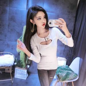 性感夜店镂空露胸修身短款显瘦打底衫上衣女秋冬新款长袖t恤 span