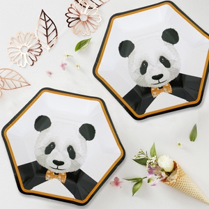 原创一次性可爱卡通 span class=h>熊猫 /span>纸盘儿童 span class=h