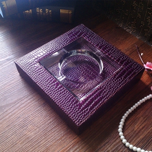 紫色鳄鱼纹皮质烟灰缸 创意个性欧式特大号木质水晶烟灰缸包邮 ￥ 48.