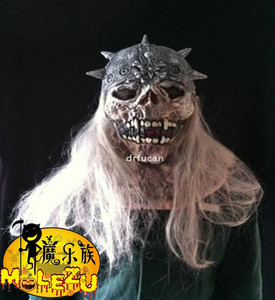 白发骷髅魔鬼面具 恐怖丧尸僵尸惊魂怪兽人头套 鬼屋密室吓人道具