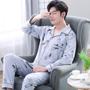 男士睡衣薄款翻领长袖棉图片