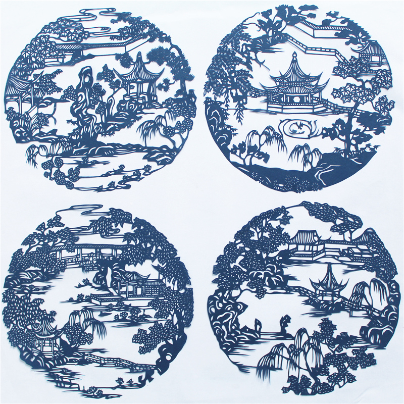 【亭台轩榭】纯手工剪纸窗花 风景剪纸 苏州园林 剪纸画 送老外