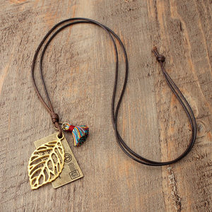 经典蜡绳项链高中生波西米亚风格长款毛衣链金叶子 span class=h>信封