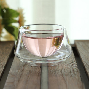 小品杯80毫升 双层防烫手 精致玻璃花茶杯子水果茶杯 手工吹制