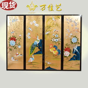 手繪金箔花鳥 span class=h>掛屏 /span> 新中式仿古掛畫彩繪屏風