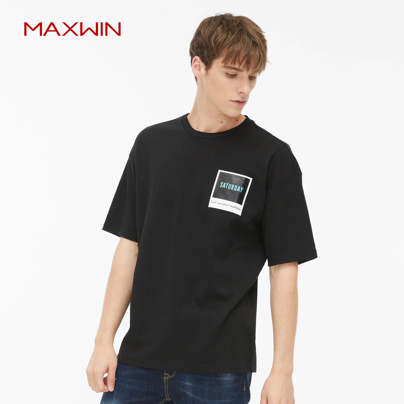 MAXWIN马威潮流休闲上装夏季新品男式印花圆领短袖T恤