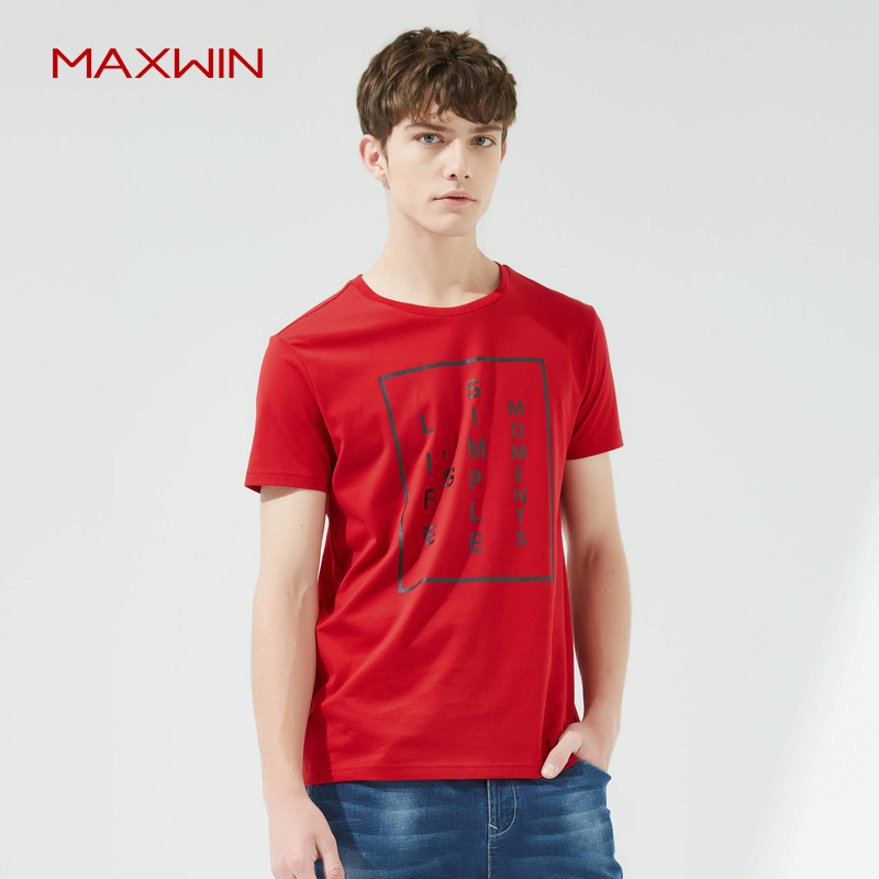 MAXWIN马威男式夏季纯棉休闲印花短袖修身韩版短袖T恤