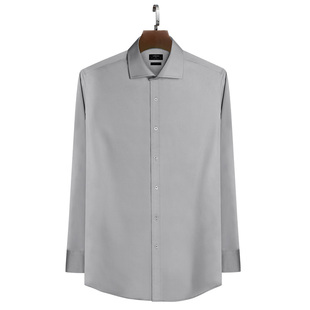 春夏款浅灰色丝光棉男长袖衬衫商务免烫高支全棉正装修身小领定制