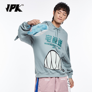 jpk x aplus闪电宅急送联名合作款灰绿色鲨鱼潮卫衣男女通款情侣