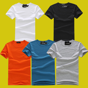 短袖t恤男纯棉夏季素色单色纯白纯黑色全白全黑净色无图案上衣服