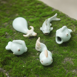 不梵精品汝窑手工茶水可养开片鲤鱼水牛茶宠摆件陶年年有余鱼笔托