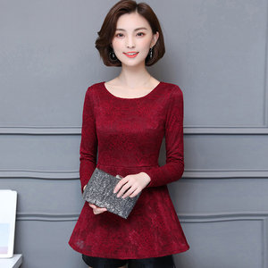 春秋季新款女装蕾丝衫女长袖荷叶边小衫收腰中