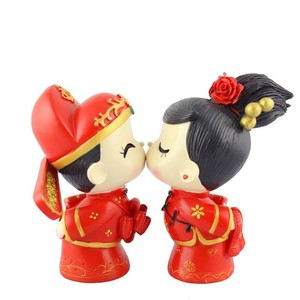 房间情侣金婚结婚用品礼物书房福娃贵子艺术品2018亲嘴娃娃陶瓷