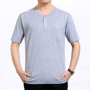 中老年人短袖T恤男 纯棉圆领口袋宽松大码爸爸