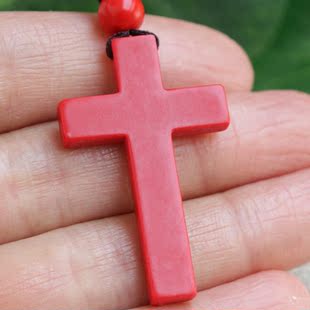丽美天然朱砂红十字架吊坠挂件小十字架项链饰品配饰情侣新款包邮