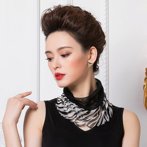 夏季新品网眼真丝 span class=h>围脖 /span>100%桑蚕丝印花领圈拼接