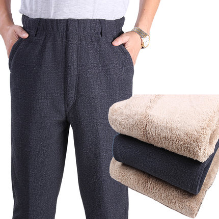 爸爸秋冬装中老年休闲裤男加绒加厚外穿保暖高腰深裆老人棉裤宽松