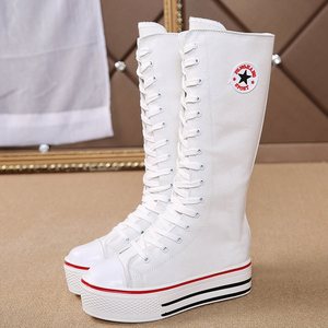 class=h>白色 /span>厚底高帮帆布鞋过膝 span class=h>高筒 /span>长