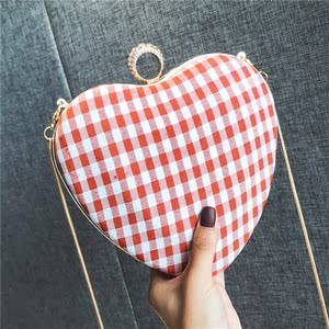 仙女小包包女2018夏天新款潮 span class=h>桃心 /span>格子链条盒子