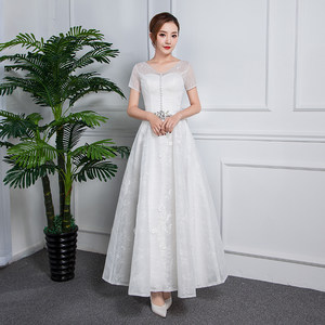 新娘秋冬短袖蕾丝婚纱 女包邮 2017新品白色简约结婚服 大码定制