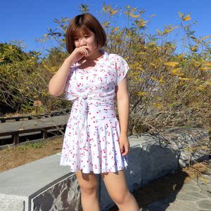 胖妹妹泳衣显瘦遮肚韩国新款小清新可爱风学生保守温泉大码两件套