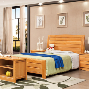 梦洁家居 现代中式 环保清漆 全实木1.35米儿童床 榉木床916 正品