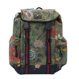 gucci/古驰帆布材质花卉与蛇印花图案男士双肩包