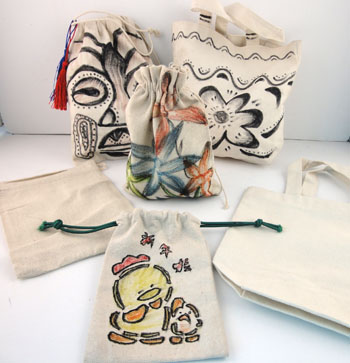 创意diy麻质布袋白色帆布包彩绘袋白模填色幼儿园手工制作涂鸦