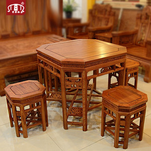 品牌黄泽红木家具八角桌缅甸花梨木四方桌大果紫檀 span class=h>八仙