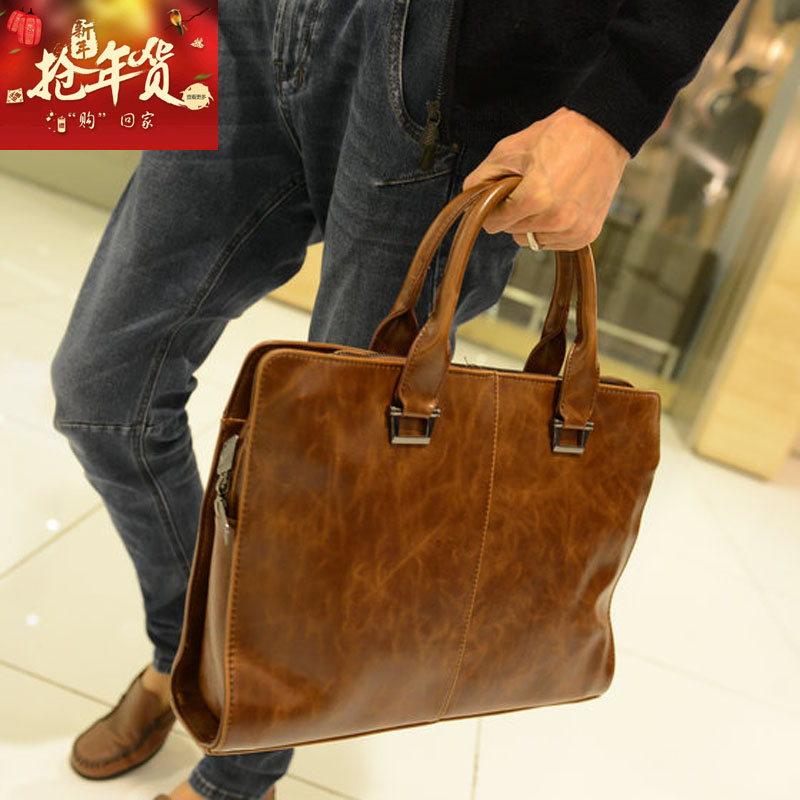 2018 new style of man's handbags revive old customs crazy Ma Pi recreational tide men and women to wrap a business to wrap list the shoulder is inclined to across a briefcase - intl