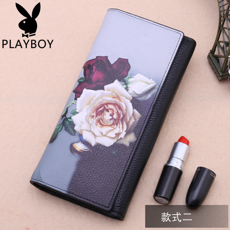 PLAYBOY/花花公子钱包女长款钱夹时尚印花手拿包撞色个性手机包