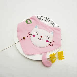 新生婴儿口水巾纯棉全棉卡通小猫 span class=h>三层 /span>防水可爱