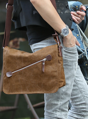 男包包帆布包男单肩斜跨邮差包包休闲包英伦斜挎复古包潮包韩版