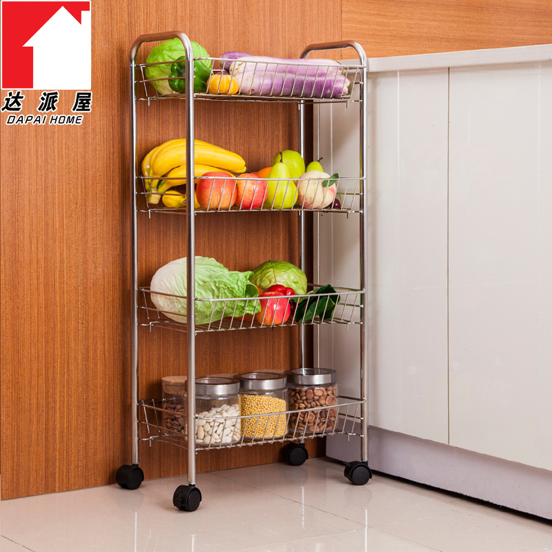 304不锈钢厨房放菜架子蔬菜架落地4层菜篮架夹缝置物架储物架层架