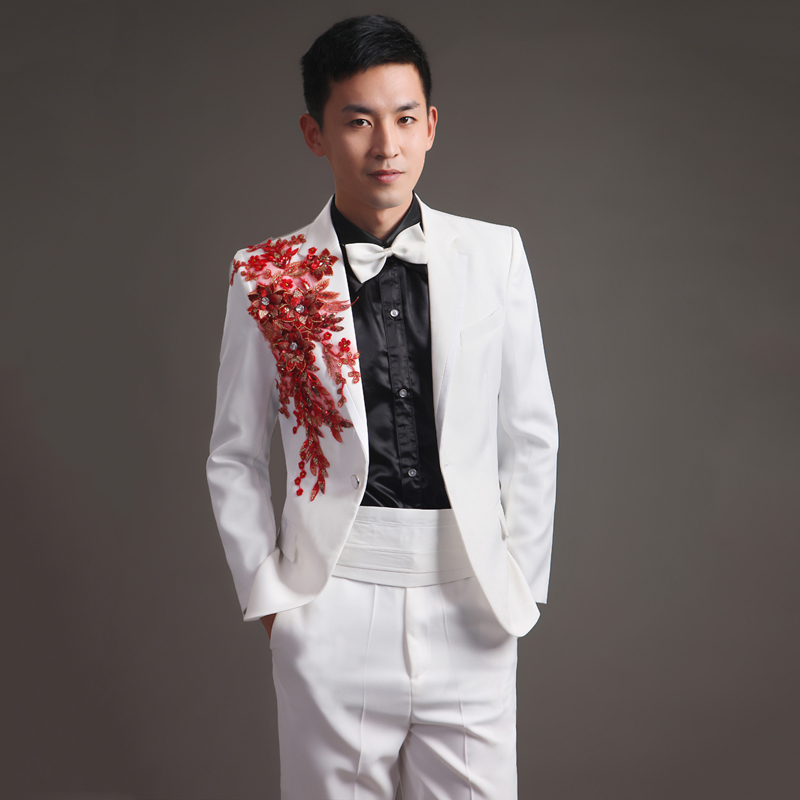 新款亮片西服套装修身舞台 大合唱演出服男士礼服歌手主持人服装
